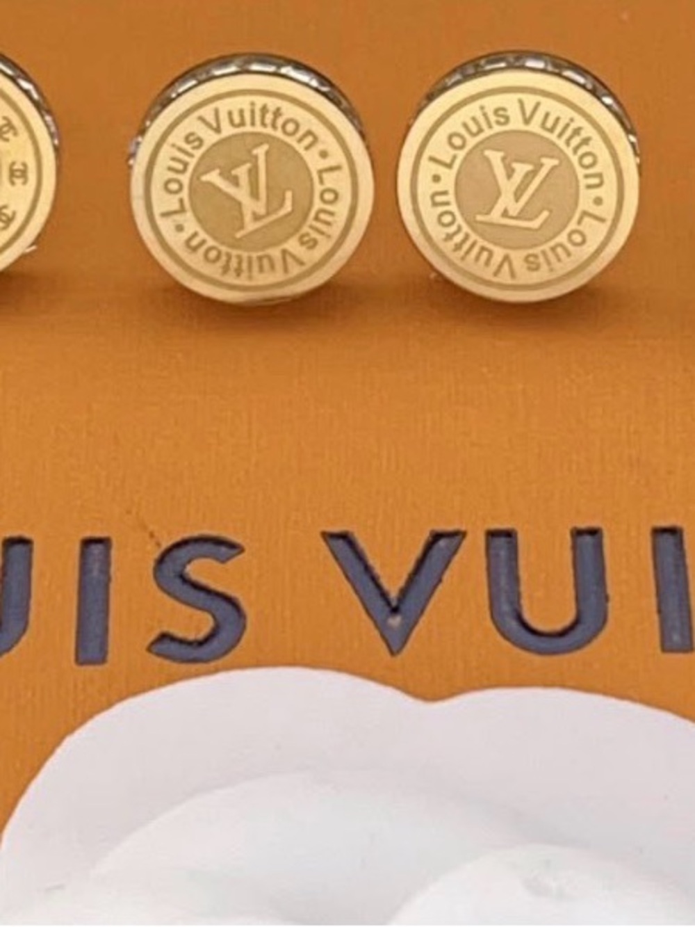Gold-Tone Designer Inspired Lulu Motifs Button Earrings